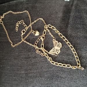 HANDMADE IN TURKEY 3 PC GOLD BUTTERFLY HEART DIAMOND BRACELETS